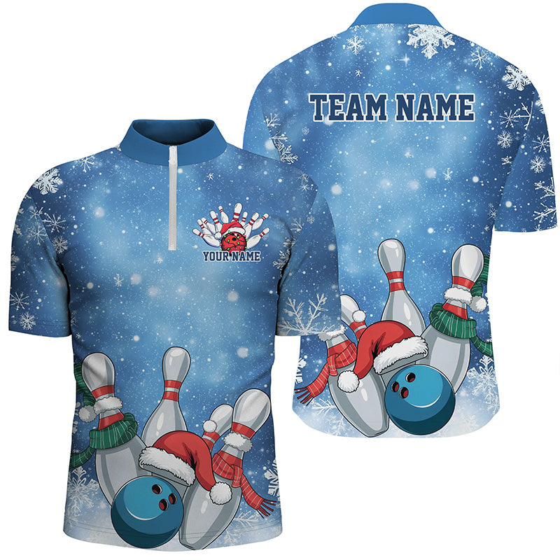 Blue Snowflake Custom Christmas Bowling Shirts For Men, Xmas Bowling Team Uniform Bowler Outfit IPHW7862