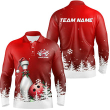 Load image into Gallery viewer, Red Snowflake Custom Christmas Bowling Shirts For Men, Santa Bowling Team Outfit Bowler Shirt IPHW7867