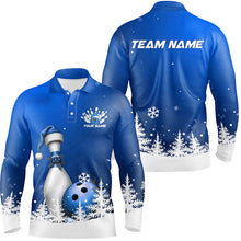 Load image into Gallery viewer, Blue Snowflake Custom Christmas Bowling Shirts For Men, Santa Bowling Team Outfit Bowler Shirt IPHW7868