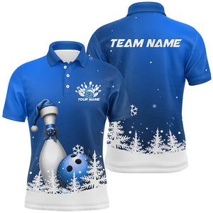 Blue Snowflake Custom Christmas Bowling Shirts For Men, Santa Bowling Team Outfit Bowler Shirt IPHW7868