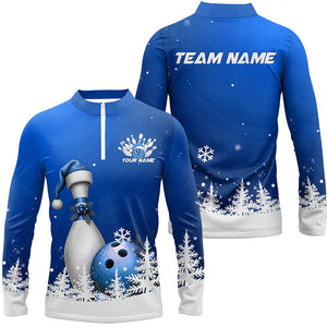 Blue Snowflake Custom Christmas Bowling Shirts For Men, Santa Bowling Team Outfit Bowler Shirt IPHW7868