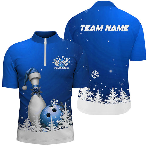 Blue Snowflake Custom Christmas Bowling Shirts For Men, Santa Bowling Team Outfit Bowler Shirt IPHW7868