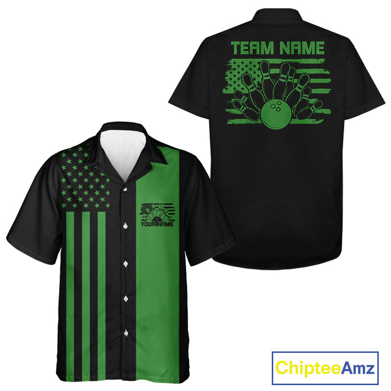 Custom Vintage US Flag Patriotic Bowling Button Up Team Shirt For Men And Women IPHW10085