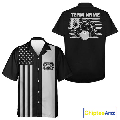 Custom Vintage US Flag Patriotic Bowling Button Up Team Shirt For Men And Women IPHW10085