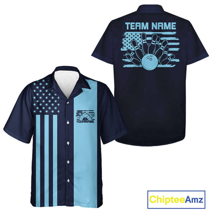 Custom Vintage US Flag Patriotic Bowling Button Up Team Shirt For Men And Women IPHW10085