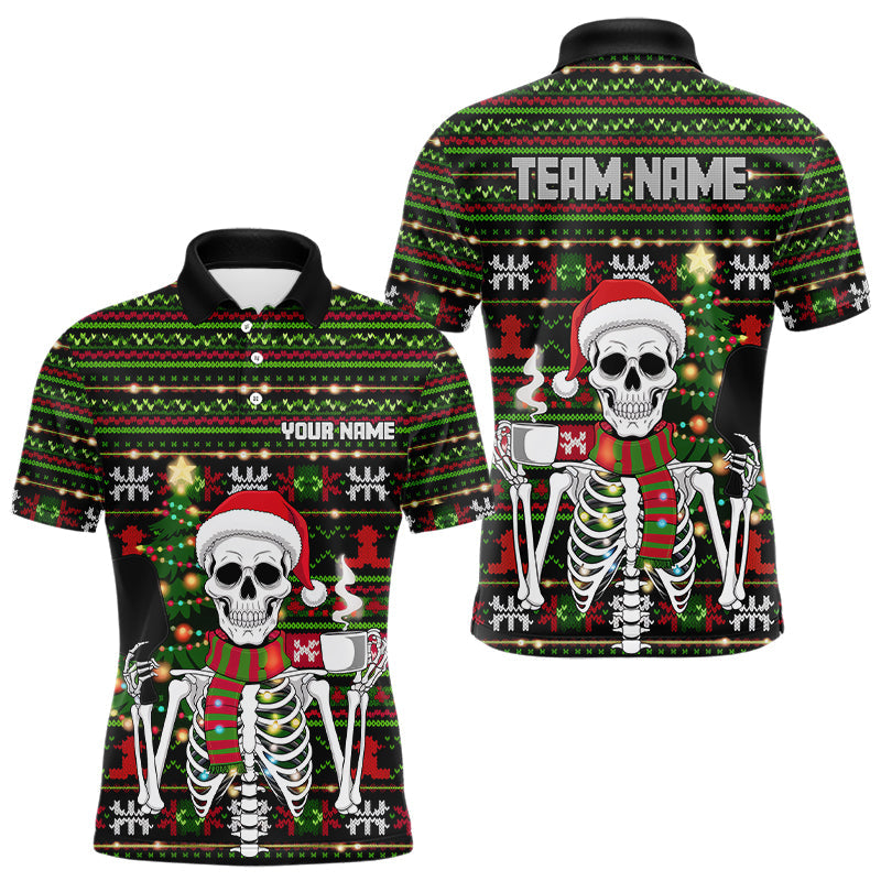 Custom Ugly Sweater Pattern Skull Christmas Pickleball Polo Shirts For Men IPHW8085