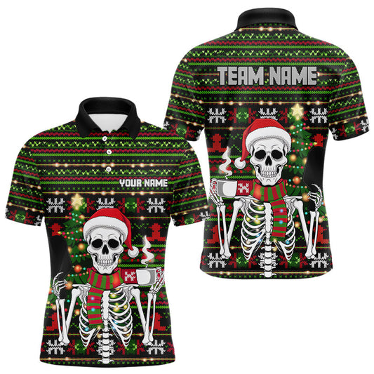 Custom Ugly Sweater Pattern Skull Christmas Pickleball Polo Shirts For Men IPHW8085