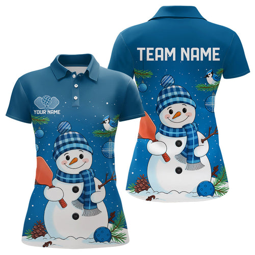 Custom Christmas Snowman Pickleball Polo Shirts For Women, Xmas Pickleball Team Shirt IPHW8091