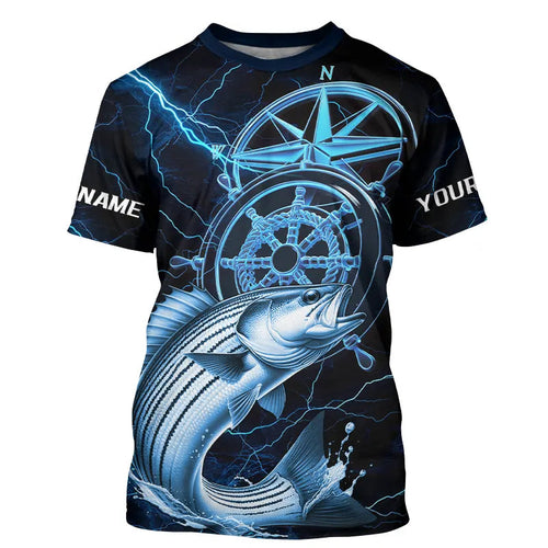 Blue Thunder Lightning Custom Striped Bass Compass Tournament Fishing T Shirts IPHW8099