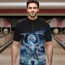 Load image into Gallery viewer, Custom Blue Ice Dragon Bowling Quarter-Zip Shirts For Men, Dragon Bowling League Shirt IPHW8301