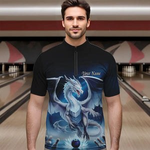 Custom Blue Ice Dragon Bowling Quarter-Zip Shirts For Men, Dragon Bowling League Shirt IPHW8301