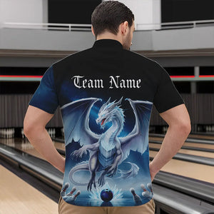 Custom Blue Ice Dragon Bowling Quarter-Zip Shirts For Men, Dragon Bowling League Shirt IPHW8301