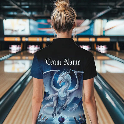 Custom Blue Ice Dragon Bowling Quarter-Zip Shirts For Women, Dragon Bowling League Shirt IPHW8301