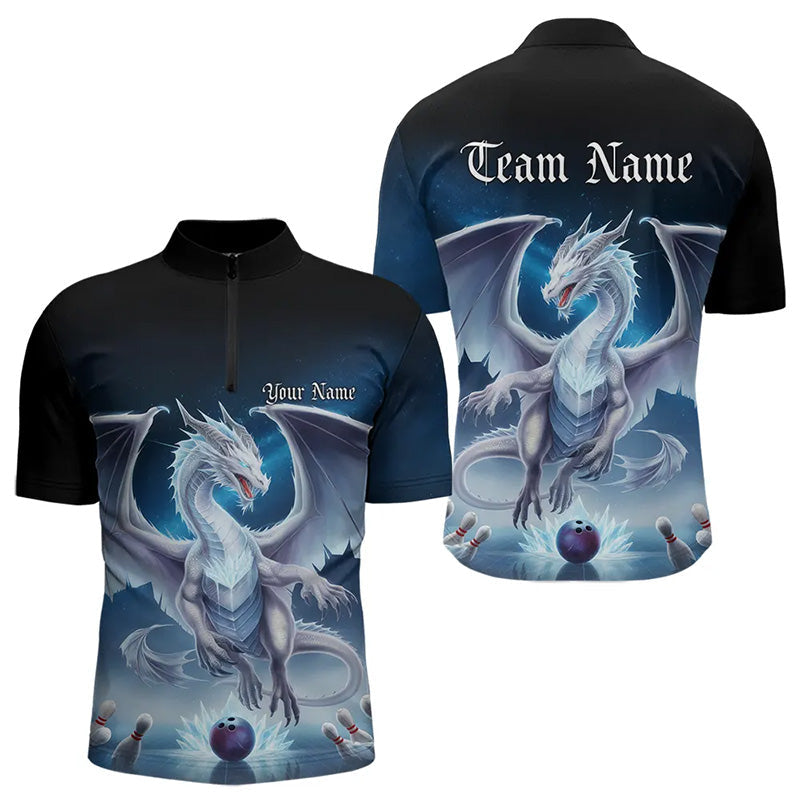 Custom Blue Ice Dragon Bowling Quarter-Zip Shirts For Men, Dragon Bowling League Shirt IPHW8301