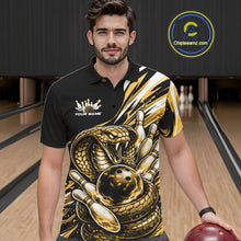 Load image into Gallery viewer, Custom Black And Yellow Cobra Snake Men Bowling Polo Shirts, Cobra Bowling Jerseys IPHW10372