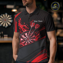 Load image into Gallery viewer, Custom Red Fire Flame Dartboard Darts Team Men Polo Shirts, Dart League Shirts IPHW10377