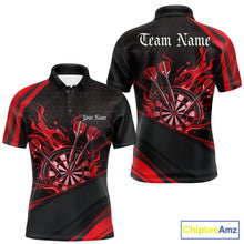 Load image into Gallery viewer, Custom Red Fire Flame Dartboard Darts Team Men Polo Shirts, Dart League Shirts IPHW10377