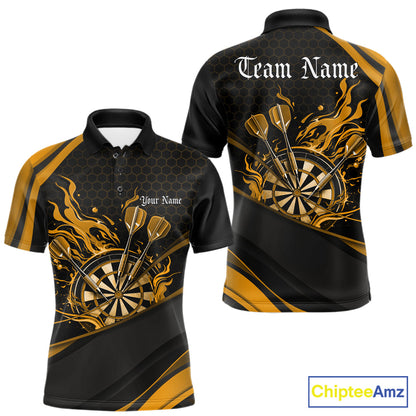 Custom Yellow Fire Flame Dartboard Darts Team Men Polo Shirts, Dart League Shirts IPHW10378