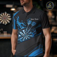 Load image into Gallery viewer, Custom Blue Fire Flame Dartboard Darts Team Men Polo Shirts, Dart League Shirts IPHW10379