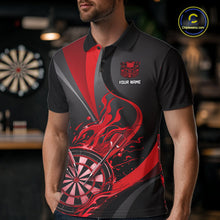 Load image into Gallery viewer, Custom Black And Red Flame Dartboard Darts Team Men Polo Shirts, Darts Jerseys IPHW10380
