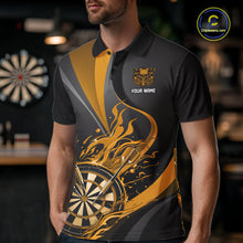 Load image into Gallery viewer, Custom Black And Yellow Flame Dartboard Darts Team Men Polo Shirts, Darts Jerseys IPHW10381