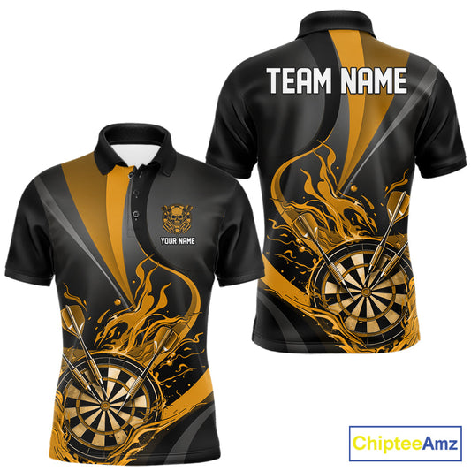 Custom Black And Yellow Flame Dartboard Darts Team Men Polo Shirts, Darts Jerseys IPHW10381