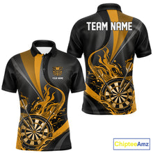 Load image into Gallery viewer, Custom Black And Yellow Flame Dartboard Darts Team Men Polo Shirts, Darts Jerseys IPHW10381