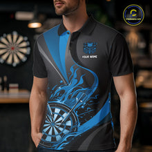 Load image into Gallery viewer, Custom Black And Blue Flame Dartboard Darts Team Men Polo Shirts, Darts Jerseys IPHW10382