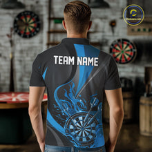 Load image into Gallery viewer, Custom Black And Blue Flame Dartboard Darts Team Men Polo Shirts, Darts Jerseys IPHW10382