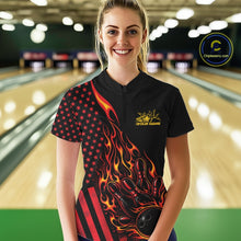 Load image into Gallery viewer, Custom Red Orange Patriotic Flame Bowling Women Quarter-Zip Shirt, US Flag Bowler Jersey IPHW11165