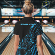 Load image into Gallery viewer, Custom Blue Patriotic Flame Bowling Women Quarter-Zip Shirt, US Flag Bowler Jersey IPHW11166