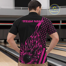 Load image into Gallery viewer, Custom Pink Patriotic Flame Bowling Men Quarter-Zip Shirt, US Flag Bowler Jersey IPHW11168