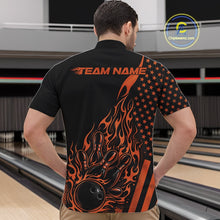 Load image into Gallery viewer, Custom Orange Patriotic Flame Bowling Men Quarter-Zip Shirt, US Flag Bowler Jersey IPHW11169
