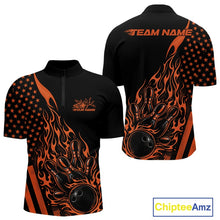 Load image into Gallery viewer, Custom Orange Patriotic Flame Bowling Men Quarter-Zip Shirt, US Flag Bowler Jersey IPHW11169