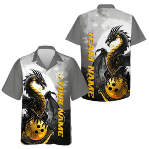 Black And Gold Custom Dragon Bowling Hawaiian Shirts For Men, Dragon Bowling Team Shirts IPHW7058