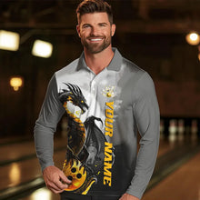 Load image into Gallery viewer, Black And Gold Custom Dragon Bowling Long Sleeve Polo Shirts For Men, Dragon Bowling Team Shirts IPHW7058