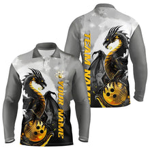 Load image into Gallery viewer, Black And Gold Custom Dragon Bowling Long Sleeve Polo Shirts For Men, Dragon Bowling Team Shirts IPHW7058