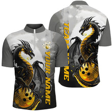 Load image into Gallery viewer, Black And Gold Custom Dragon Bowling Shirts For Men, Dragon Bowling Team Shirts IPHW7058