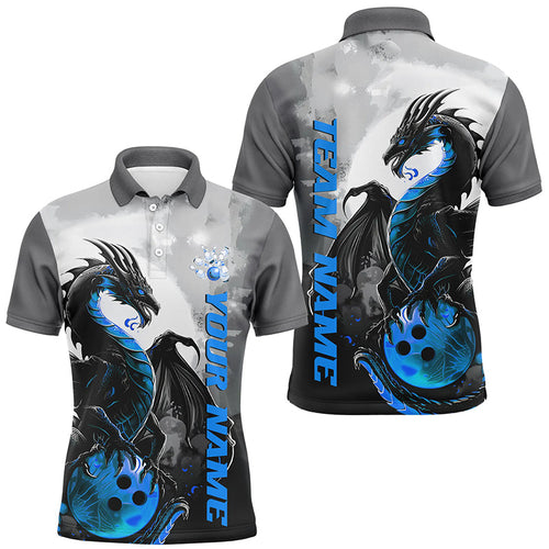 Black And Blue Custom Dragon Bowling Shirts For Men, Dragon Bowling Team Shirts IPHW7059