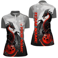 Load image into Gallery viewer, Black And Red Custom Dragon Bowling Shirts For Women, Dragon Bowling Team Shirts IPHW7060