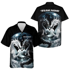 Black And White Dragon Custom Bowling Hawaiian Shirts For Men, Dragon Bowling League Shirt IPHW7064