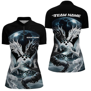 Black And White Dragon Custom Bowling Shirts For Women, Dragon Bowling League Shirt Outfits IPHW7064