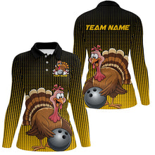 Load image into Gallery viewer, Black And Yellow Custom Funny Thanksgiving Ladies Bowling Shirts, Turkey Bowling Team Shirt IPHW7871