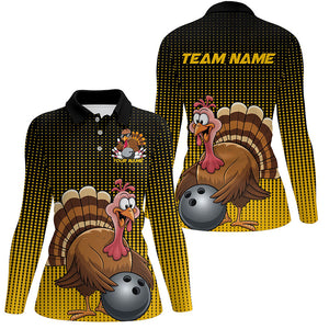 Black And Yellow Custom Funny Thanksgiving Ladies Bowling Shirts, Turkey Bowling Team Shirt IPHW7871