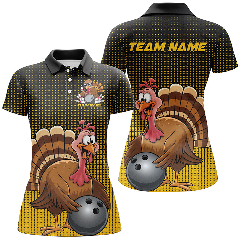 Black And Yellow Custom Funny Thanksgiving Ladies Bowling Shirts, Turkey Bowling Team Shirt IPHW7871