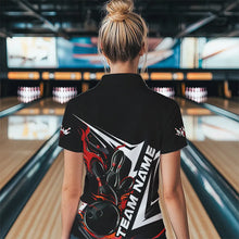 Load image into Gallery viewer, Custom Black And Red Flame Strike Womens Bowling Quarter-Zip Shirts, Strike Bowling Jerseys IPHW8312