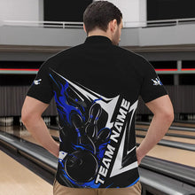 Load image into Gallery viewer, Custom Black And Blue Flame Strike Bowling Quarter-Zip Shirts For Men, Strike Bowling Jerseys IPHW8313