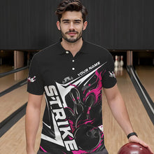 Load image into Gallery viewer, Custom Black And Pink Flame Strike Bowling Polo Shirts For Men, Strike Bowling Jerseys IPHW8314