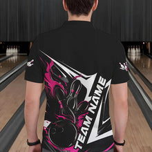 Load image into Gallery viewer, Custom Black And Pink Flame Strike Bowling Polo Shirts For Men, Strike Bowling Jerseys IPHW8314