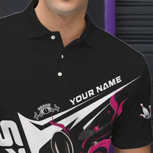 Load image into Gallery viewer, Custom Black And Pink Flame Strike Bowling Polo Shirts For Men, Strike Bowling Jerseys IPHW8314